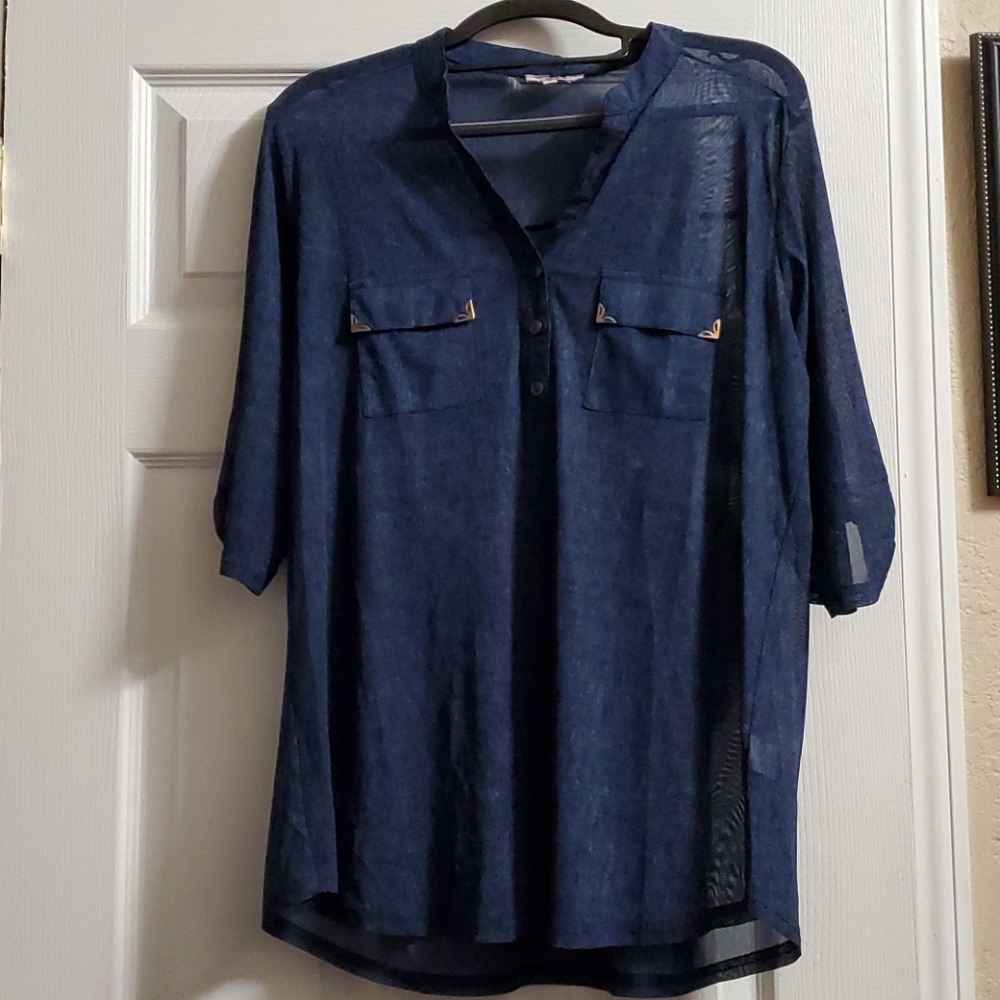 Siren Lily Sheer Tunic, Medium, Dark Denim Blue